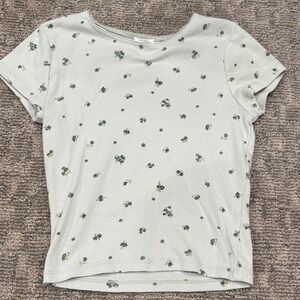 Cotton On Light Gray Floral Short Sleeve Top